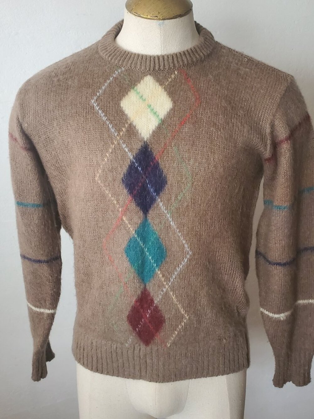 80's Argyle Pullover Sweater/ Vintage Mohair Acrylic Jumper/ Adam Sloane- Gary R